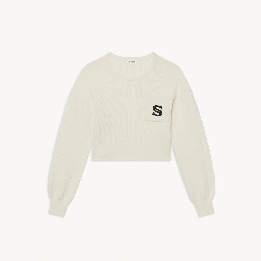 SANDRO Women's Dorian Cropped Sweater In Ecru - Picture 3 of 10